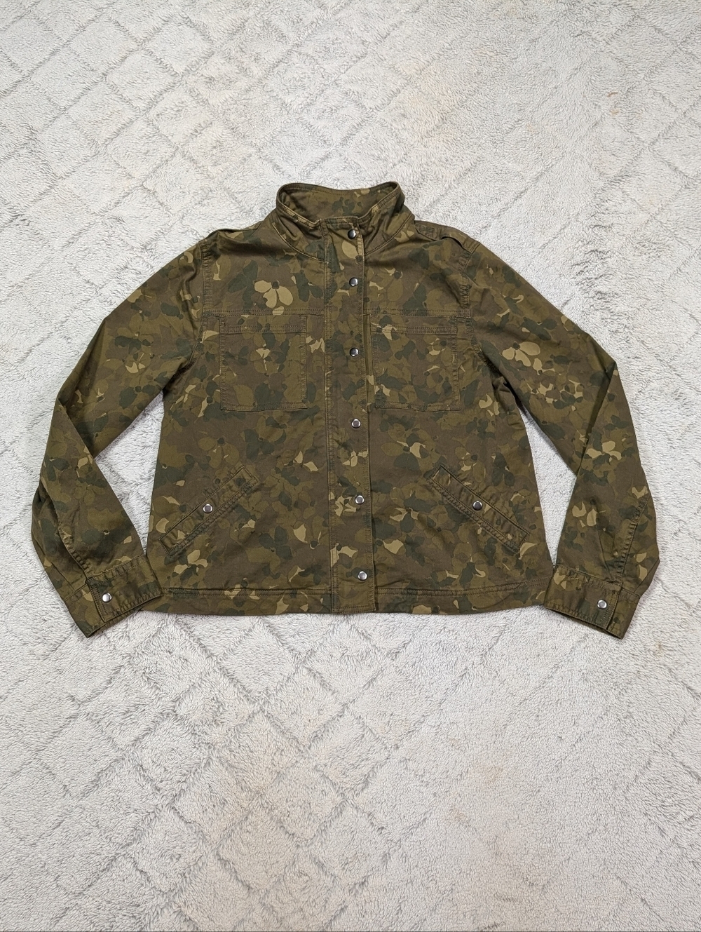 Garnet Hill Jacket Womens 4 Green Army Floral Camo Cotton Utility Casual Outdoor